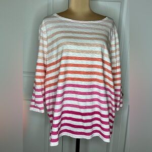 Talbots Pink and Orange Striped Blouse, 3X